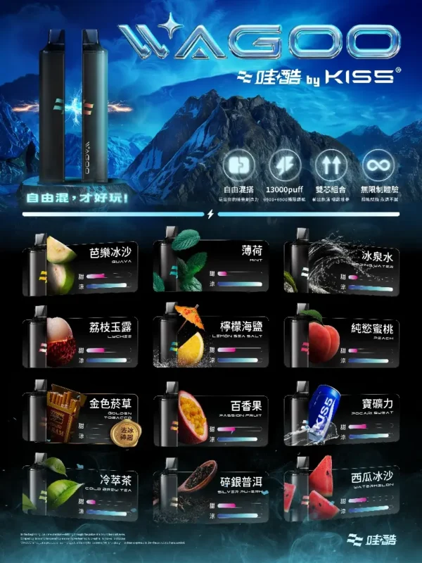 WAGOO 哇酷 KIS5 拋棄式電子煙5000口｜繚繞霧化細緻呈現飽滿層次｜大容量具備Type-C快充設計