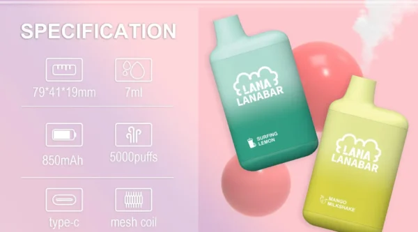 LANA 5000 Puffs 拋棄式電子煙｜精密Mesh網芯結構｜高階導流技術展現清晰風味層次與細膩雲霧感