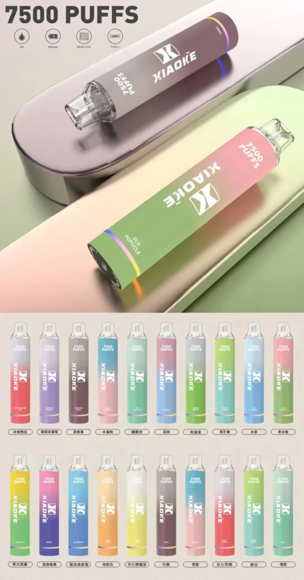 梟客 XIAOKE 7500 拋棄式電子煙｜輕盈霧氣構築立體口感｜超長續航結合智慧顯示螢幕